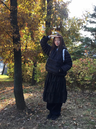 Daily winter vibe tiered flare elastic long skirt