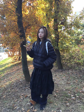 Daily winter vibe tiered flare elastic long skirt