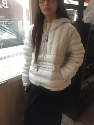 Lightweight and Warm Nylon Half-Zip Padded Jacket  Black  Light Blue