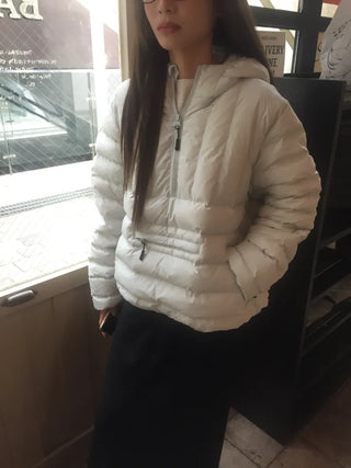 Lightweight and Warm Nylon Half-Zip Padded Jacket  Black  Light Blue