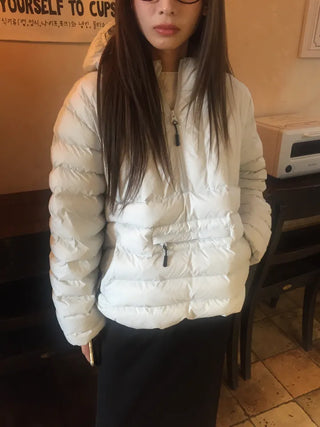 Lightweight and Warm Nylon Half-Zip Padded Jacket  Black  Light Blue