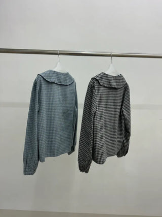 Sensual Check Frill Blouse  Loose Fit Effortlessly Chic Top