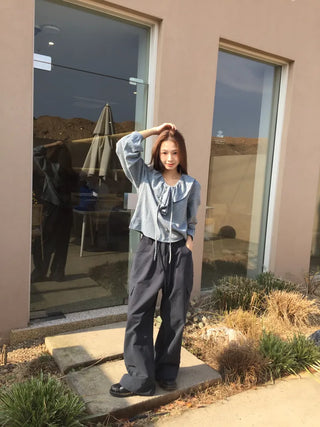 Sensual Check Frill Blouse  Loose Fit Effortlessly Chic Top