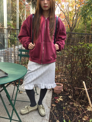 Red hoodie that brightens up your face with floral embroidery details