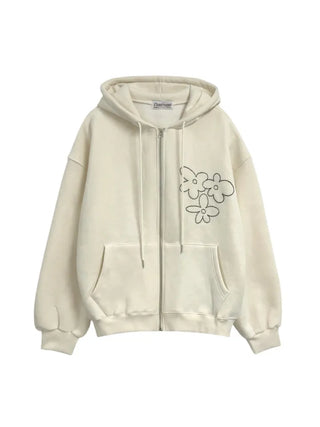 Red hoodie that brightens up your face with floral embroidery details