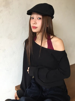 Effortless chic vibe  Off-shoulder layered top