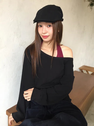 Effortless chic vibe  Off-shoulder layered top