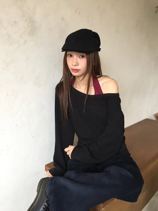 Effortless chic vibe  Off-shoulder layered top