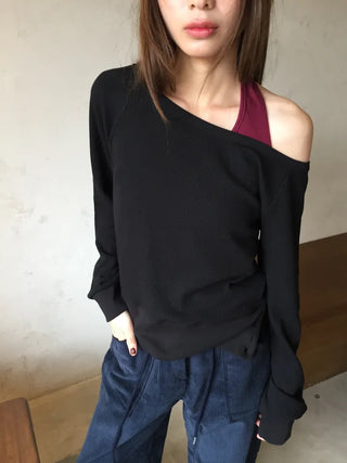 Effortless chic vibe  Off-shoulder layered top