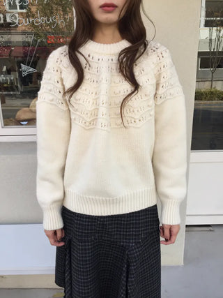 Daily Delicate Fit Knit Ivory & Navy – Winter Vibes Punching Details