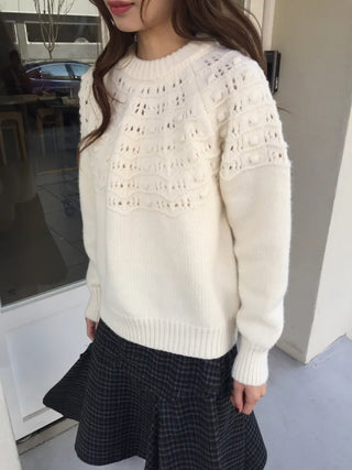 Daily Delicate Fit Knit Ivory & Navy – Winter Vibes Punching Details