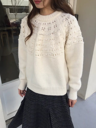 Daily Delicate Fit Knit Ivory & Navy – Winter Vibes Punching Details