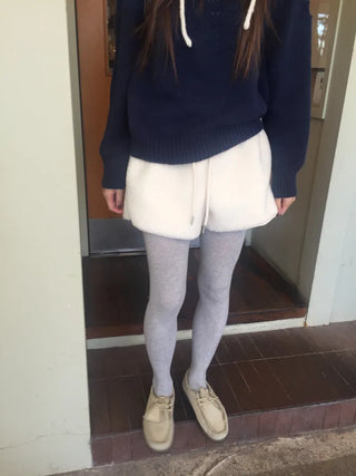 Cozy, fluffy sherpa shorts Winter daily effortless chic look
