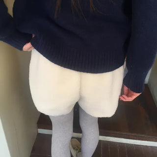 Cozy, fluffy sherpa shorts Winter daily effortless chic look