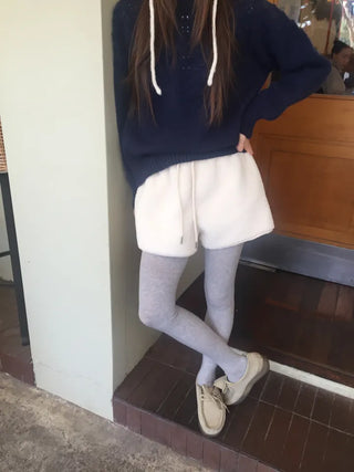 Cozy, fluffy sherpa shorts Winter daily effortless chic look