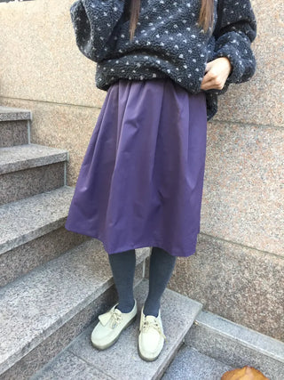 Vest A-line Elastic Flare Skirt  Black, Purple