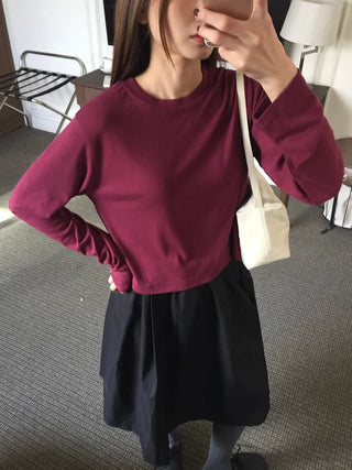 Vest A-line Elastic Flare Skirt  Black, Purple