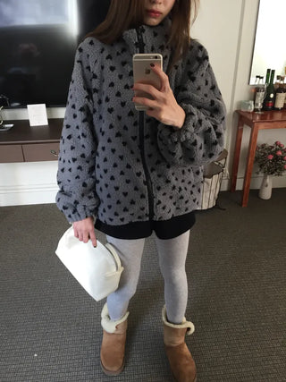 Cozy Heart Sherpa Zip-up
