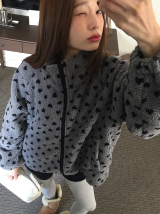 Cozy Heart Sherpa Zip-up