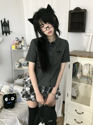 kitten embroidery shirt