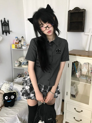 kitten embroidery shirt