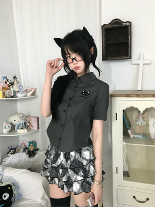 kitten embroidery shirt
