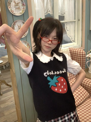 strawberry knit vest