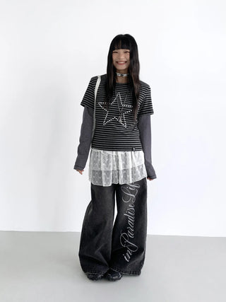 washed denim trousers