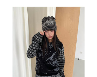 striped velvet hoodie