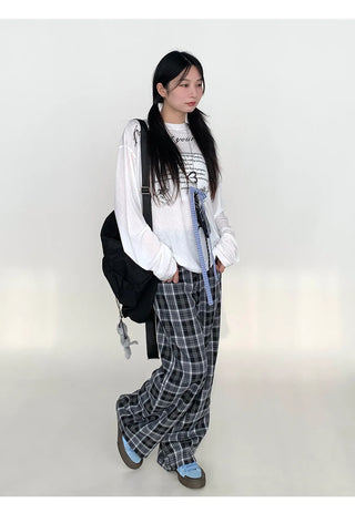 plaid wide pants