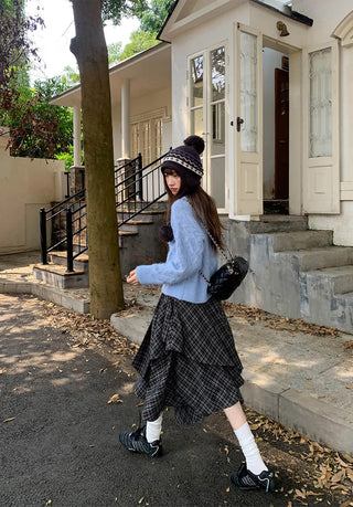 irregular plaid skirt