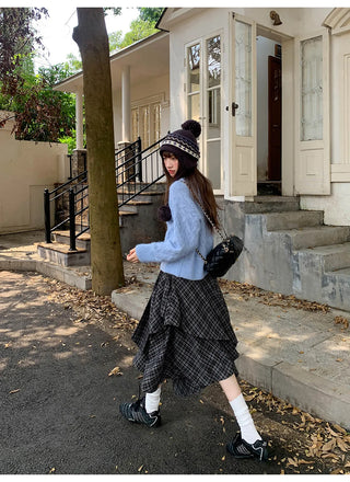 irregular plaid skirt