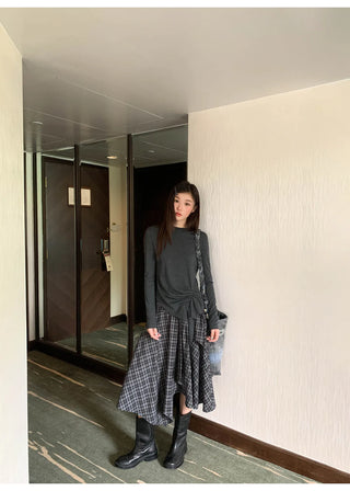 irregular plaid skirt