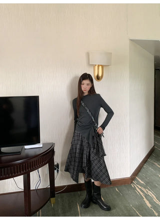 irregular plaid skirt