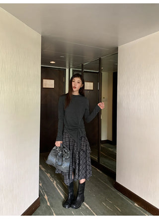 irregular plaid skirt