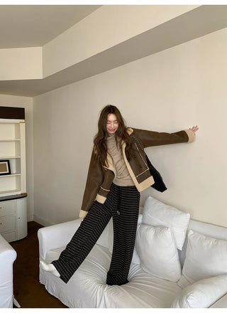 lace-up striped pants