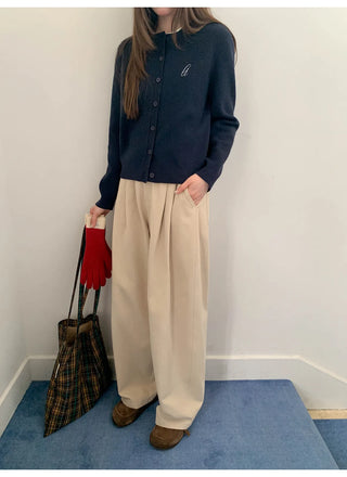 solid color pleated pants