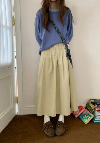 pleated denim skirt