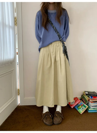 pleated denim skirt