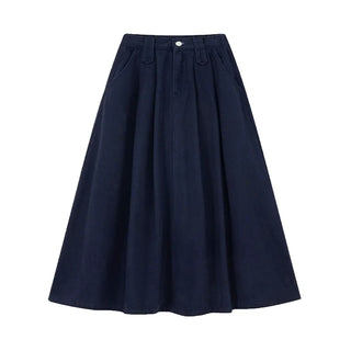 pleated denim skirt