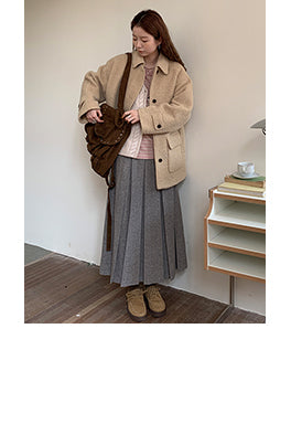 Wool-Blend Pleated Skirt