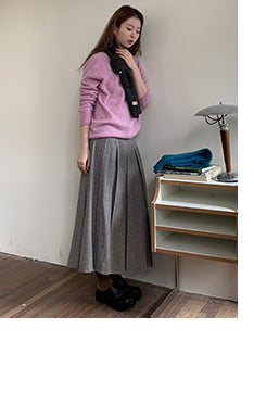 Wool-Blend Pleated Skirt