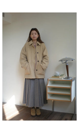 Wool-Blend Pleated Skirt