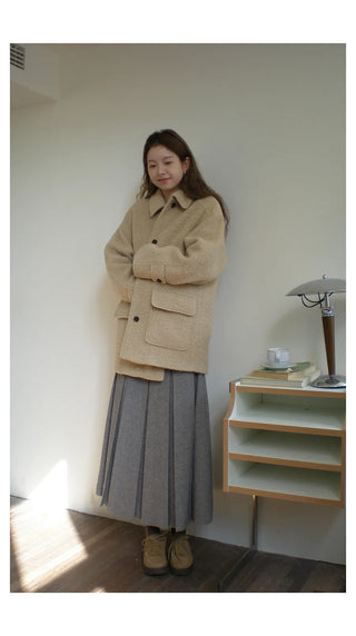 Wool-Blend Pleated Skirt