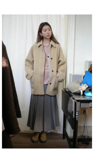 Wool-Blend Pleated Skirt