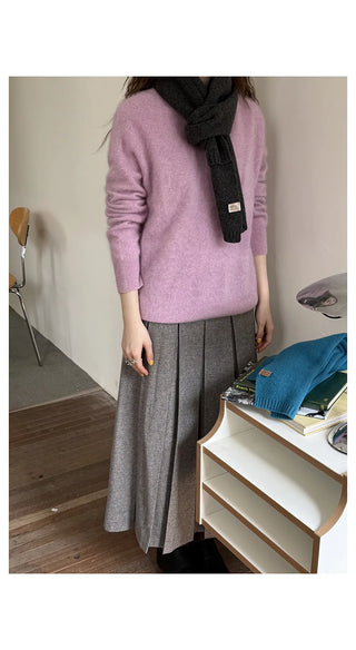 Wool-Blend Pleated Skirt