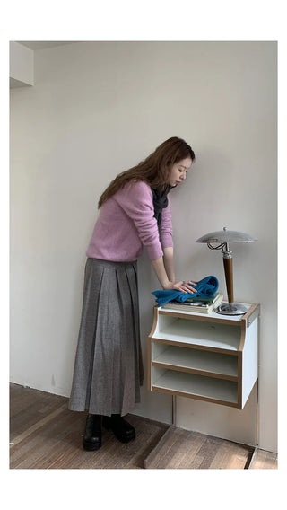 Wool-Blend Pleated Skirt