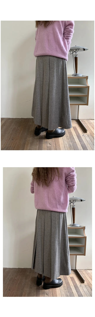 Wool-Blend Pleated Skirt