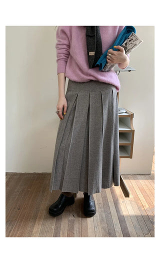 Wool-Blend Pleated Skirt