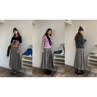 Wool-Blend Pleated Skirt